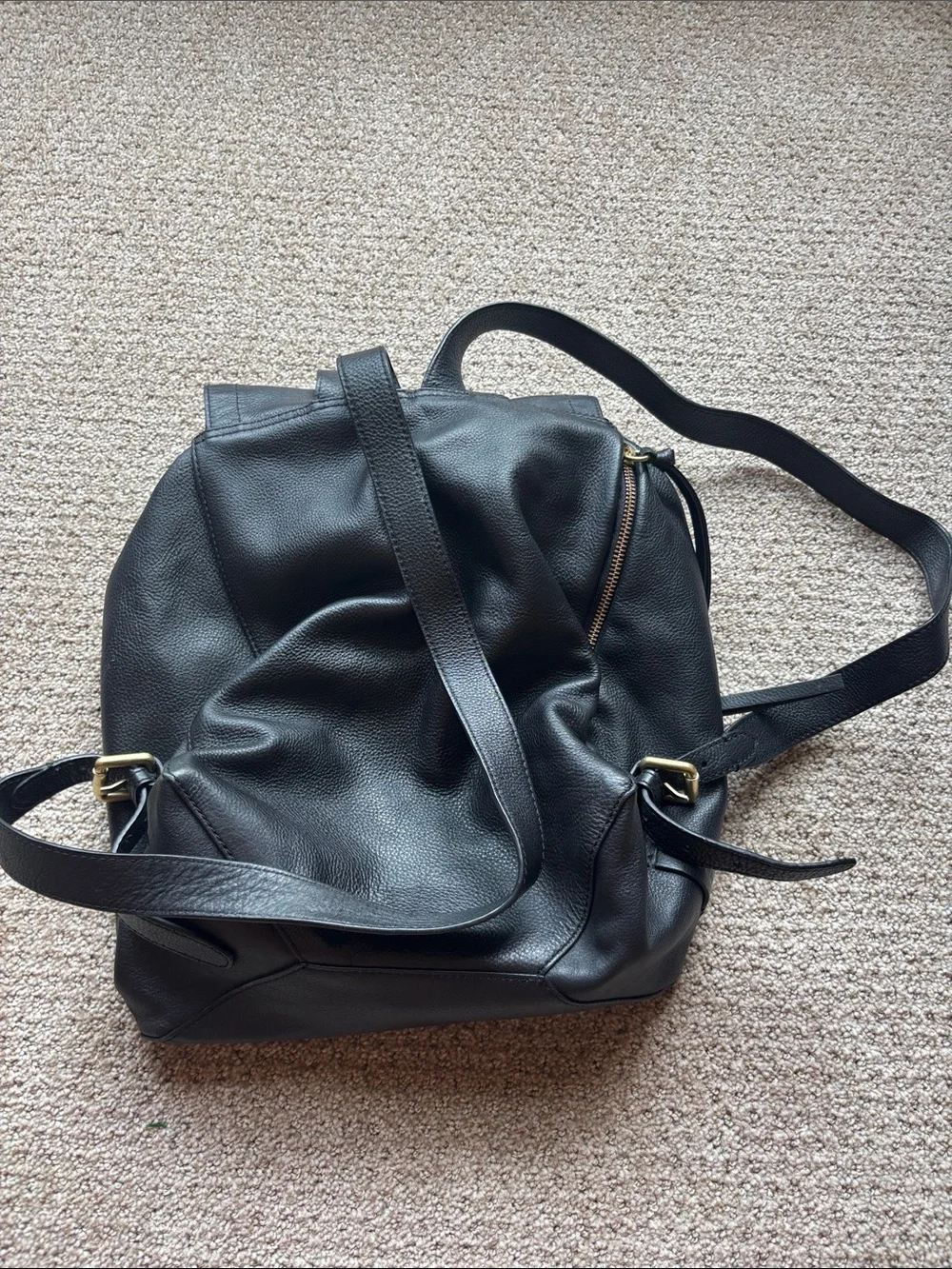 Cole Haan Black Leather Backpack with Gold Accents